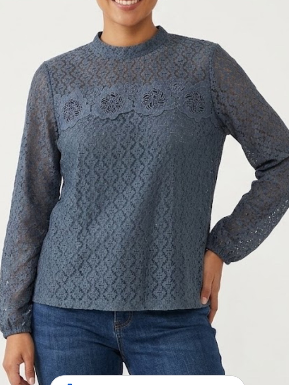 LOFT gray Lace Long-Sleeve Mock Neck Top